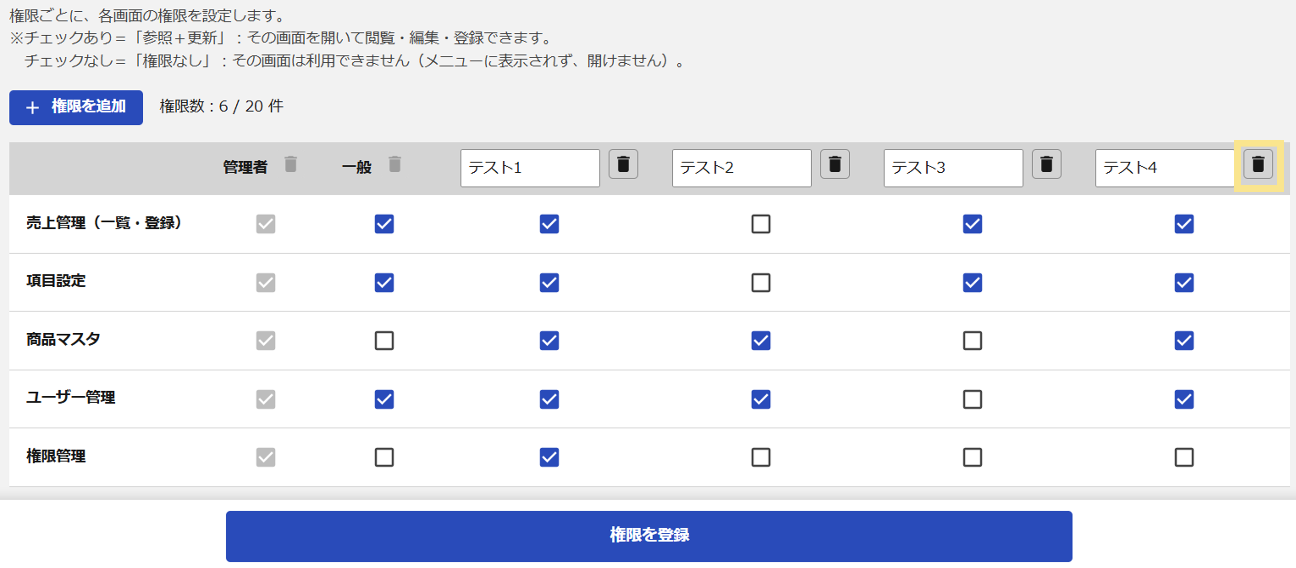 権限パターン削除